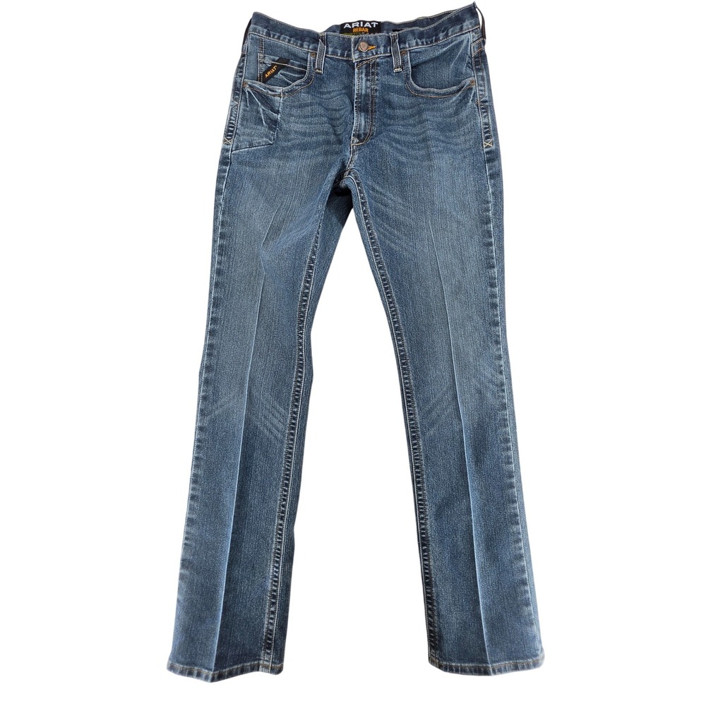 Ariat Rebar M5 Slim Straight Jeans Mens 36x38 Blue Medium Wash Workwear Denim